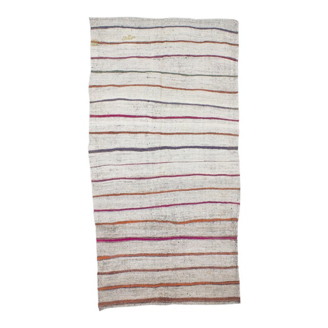 Striped Vintage Turkish Kilim Rug - 4′8″ × 8′10″ For Sale