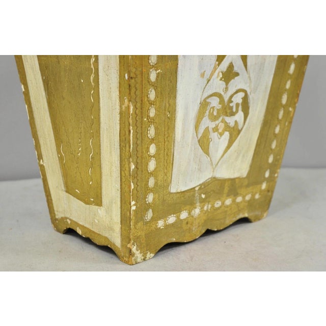 Wood Vintage Italian Florentine Hollywood Regency Gilt Giltwood Wastebasket Trash Can For Sale - Image 7 of 17