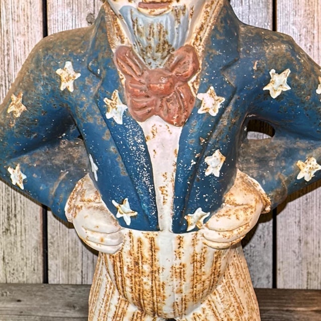 1940s Original 1940's Large Cast Iron Uncle Sam Doorstop Patriotic Americana DoorStop For Sale - Image 5 of 7