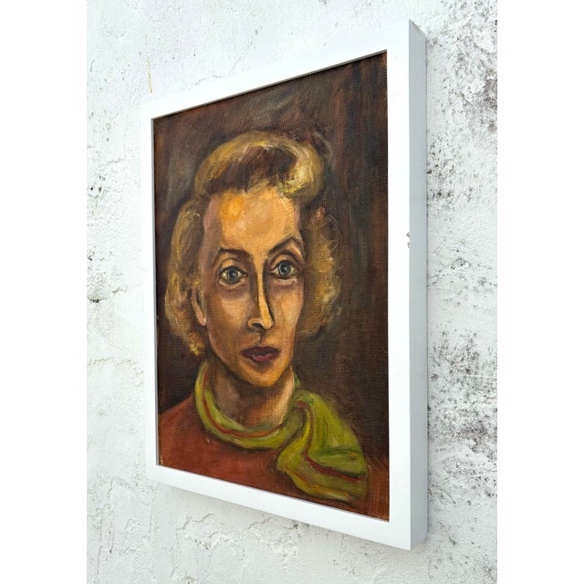 Vintage Boho Portrait of a Woman on Board For Sale - Image 4 of 5