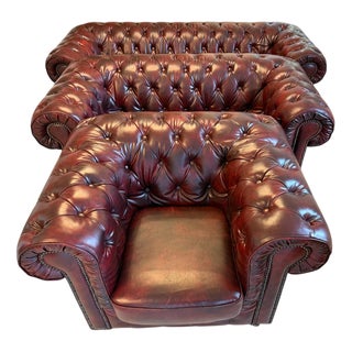 Chesterfield Leather Sofa Set, Set of 3 For Sale