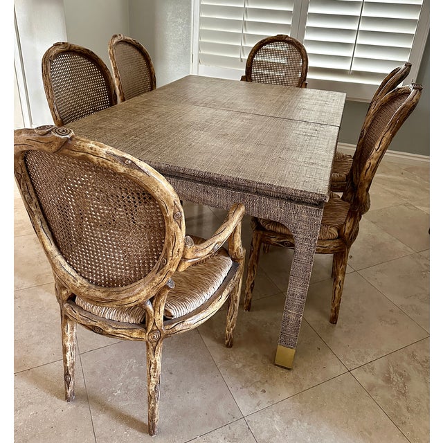 1970s Harrison Van Horn Natural Grasscloth Dining Table With 2 Leaf Extensions For Sale In Palm Springs - Image 6 of 12