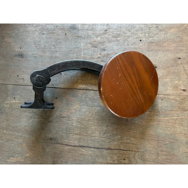 Industrial and Rustic Stool , Swing Out Seat, Iron and Walnut Set of 4 For Sale In Chicago - Image 6 of 6