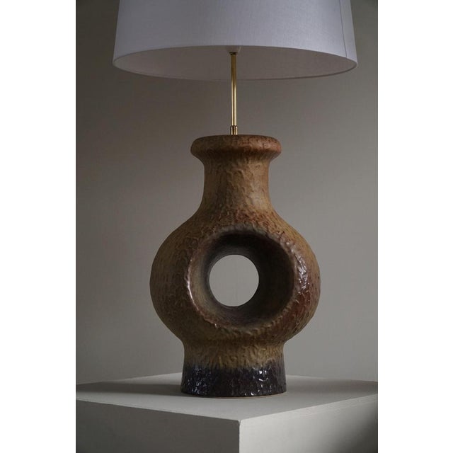 Danish Modern Ceramic Large Table Lamp in Green-Brown Colors, 1960s For Sale - Image 12 of 14