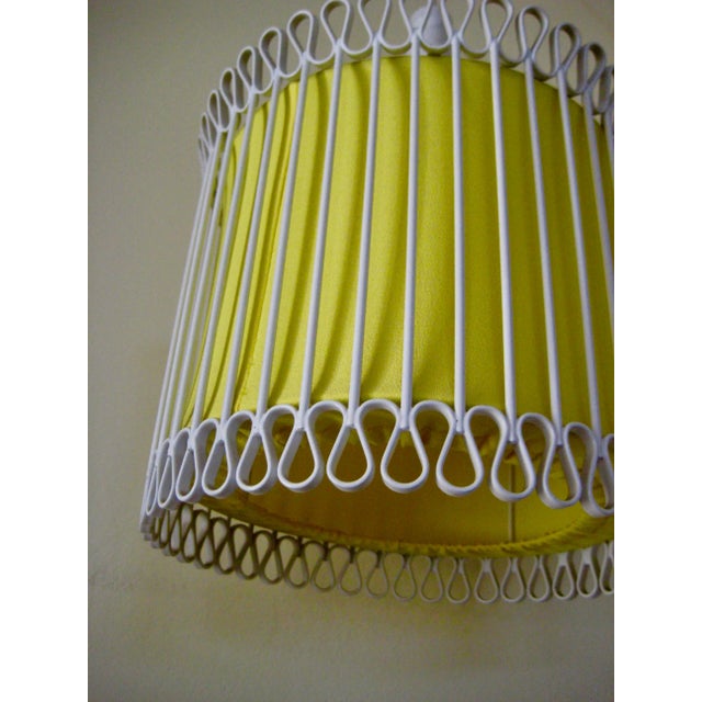 White Mid-Century Modern White and Yellow Iron Chandelier For Sale - Image 8 of 11