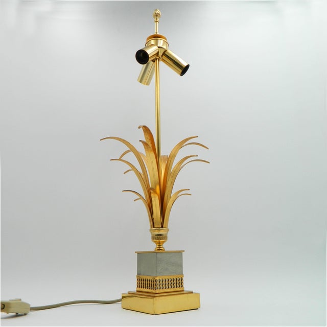 Brass Table Lamp with Golden Leaves by Boulanger, 1970s For Sale - Image 11 of 11