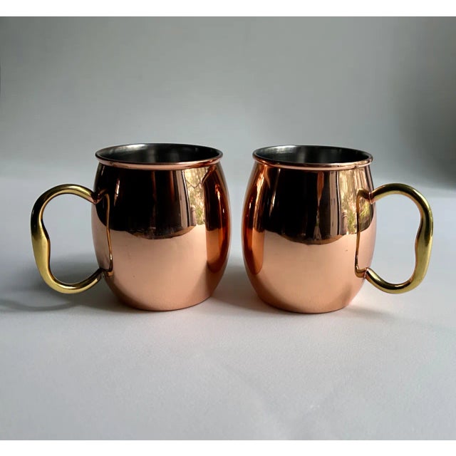 Vintage Pair Copper Barrel Mugs With Brass Handles For Sale - Image 4 of 16