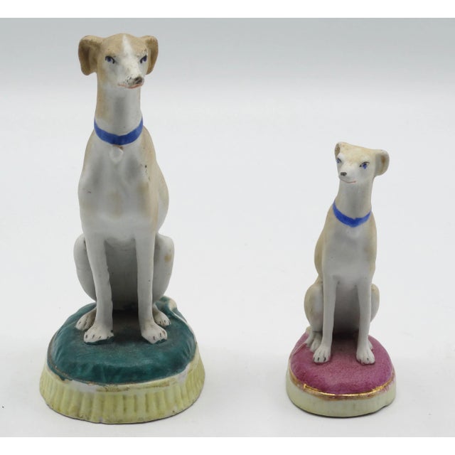 English Antique Porcelain Bisque Whippets Figurines, S/2 For Sale - Image 3 of 8