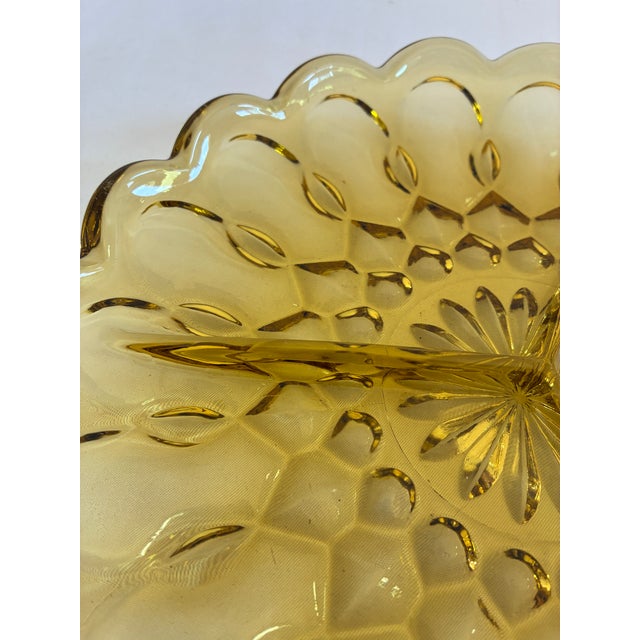 Mid-Century Modern Vintage Amber Glass Divided Serving Dish With Scalloped Edge For Sale - Image 3 of 8