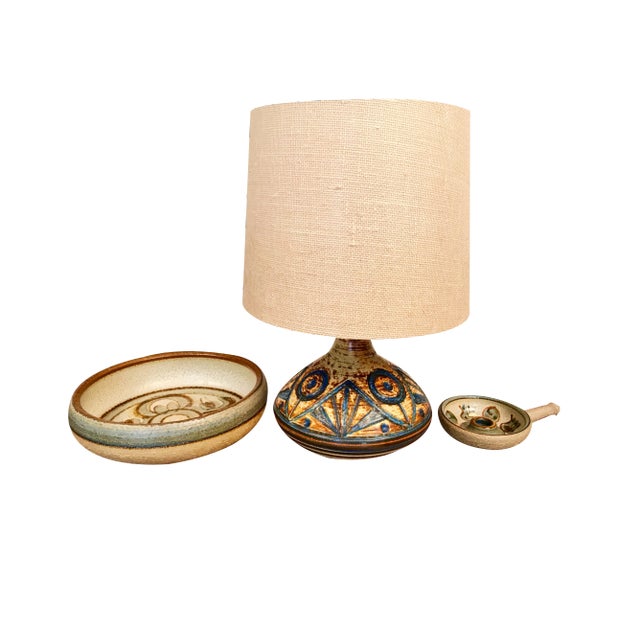 Vintage Danish Ceramic Bowl, Vase Lamp & Candle Stand Set by Noomi Backhausen for Søholm, Set of 3 For Sale