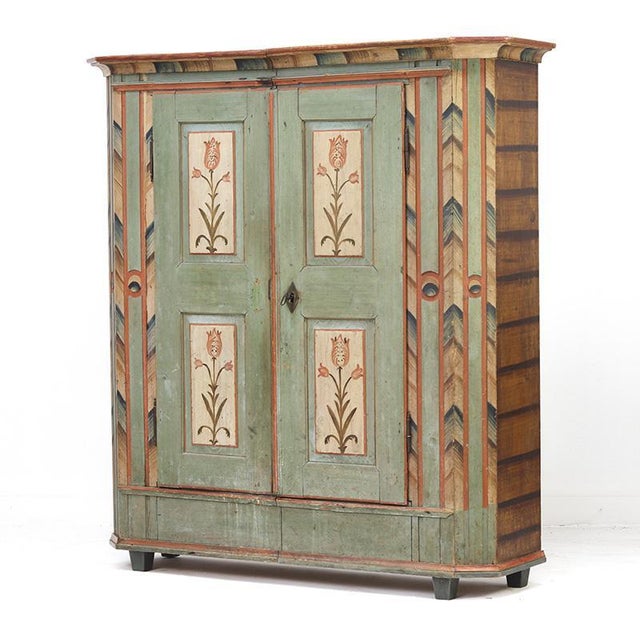 Folk Art Rustic Farmhouse Painted Bridal Cabinet, 1825 For Sale - Image 15 of 16
