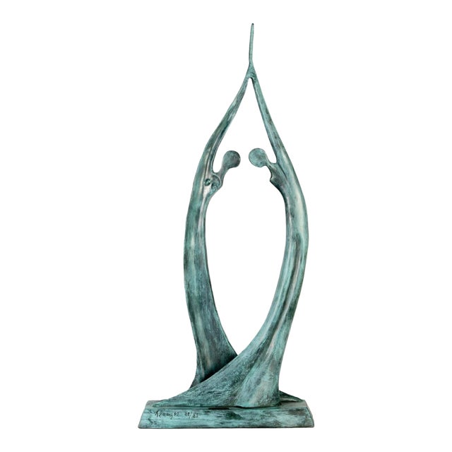 Vintage Jose Almanzor (Mexican) Sculpture in Verdigris Bronze of Embracing Lovers, Edition 30/30 For Sale