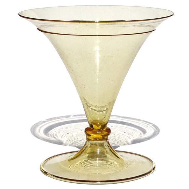 Mid-Century Modern Antique Murano Vittorio Zecchin MVM Capellin Soffiato Straw Yellow Amber Color Italian Art Deco Glass For Sale - Image 3 of 7