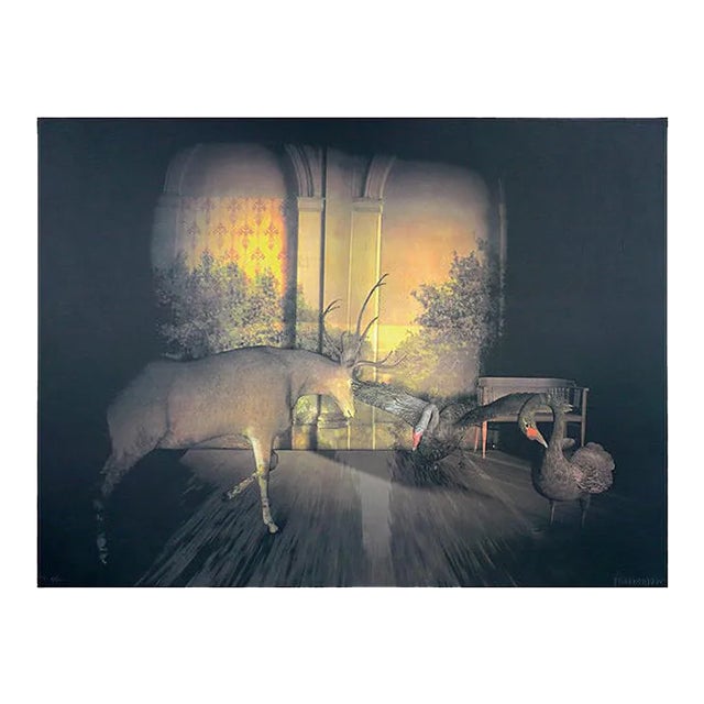 Deer and Gooses Lithograph by Francisco Larios, 1990 For Sale