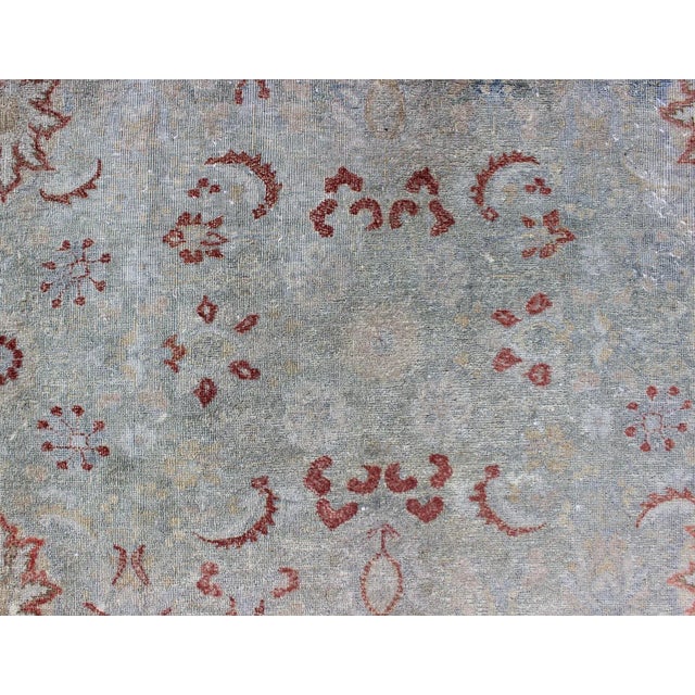 Antique Persian Tabriz Rug With Floral Design in Pale Blue 7'9 X 11'3 For Sale - Image 9 of 13