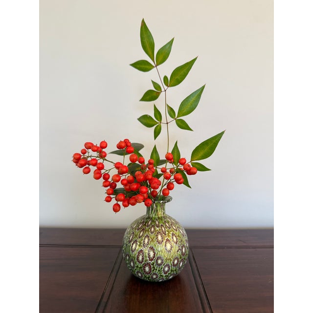 A really beautiful example of a murano vase by Fratelli Toso and a wonderful combination of greens, burgundy and gold....