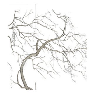 Soft Grey Chinoiserie Mural | 3-Panel Hand-Painted Tree Branch Wallpaper For Sale