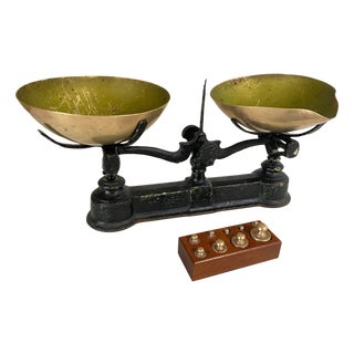 19th Century Scale with Weights in Iron and Brass, France, Set of 11 For Sale