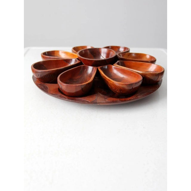 Mid-Century Tropical Carved Wood Serving Tray Set - Set of 10 For Sale - Image 4 of 10