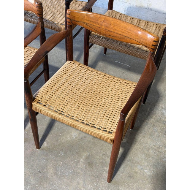 In Style of h.w. Klein for Bramin Teak and Rosewood Woven Cord Dining Armchairs Set of 6 Danish Mid-Century Modern 1960s For Sale - Image 12 of 16