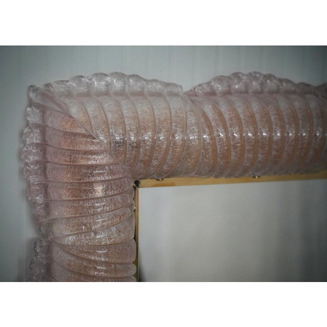 Metal Illuminated Pink Murano Glass and Brass Wall Mirror, 2000s For Sale - Image 7 of 13