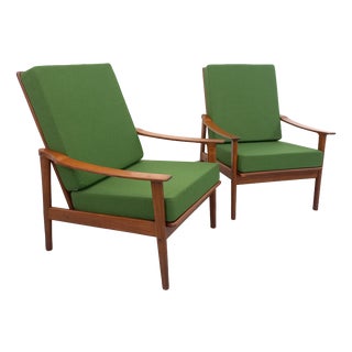 Vintage Scandinavian Chairs in Teak and Green Fabric, 1960s, Set of 2 For Sale
