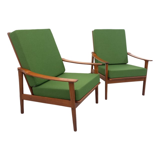 Vintage Scandinavian Chairs in Teak and Green Fabric, 1960s, Set of 2 For Sale