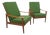Vintage Scandinavian Chairs in Teak and Green Fabric, 1960s, Set of 2 For Sale