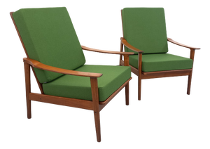 Vintage Scandinavian Chairs in Teak and Green Fabric, 1960s, Set of 2