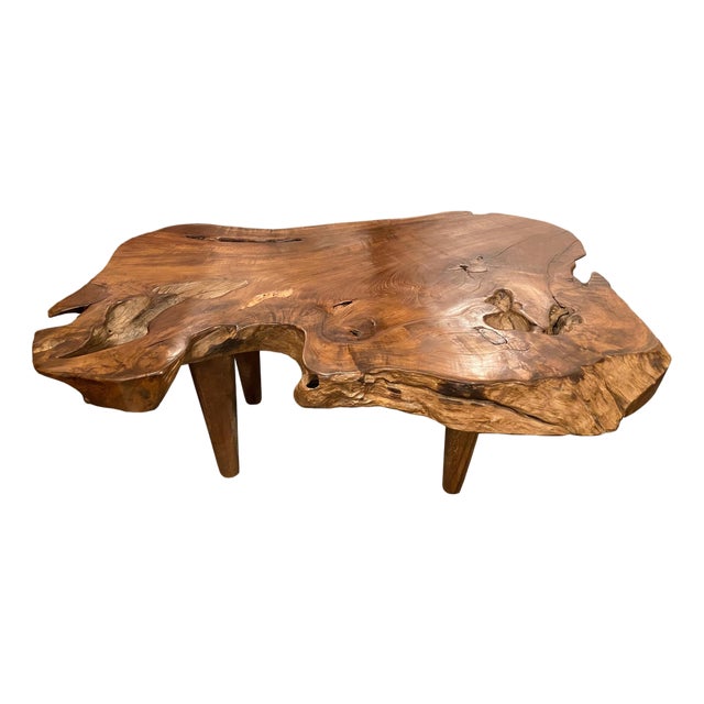 Andrianna Shamaris Single Slab Live Edge Teak Wood Coffee Table For Sale