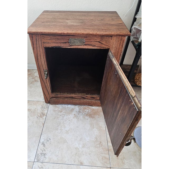 Simmons Company Furniture 1920s White Cap Ice Box Oak Wood Simmons Hardware For Sale - Image 4 of 5