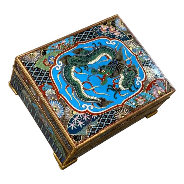 Japanese Cloisonne Enamel Dragon Trinket Box Attributed to Inaba Meiji Period For Sale