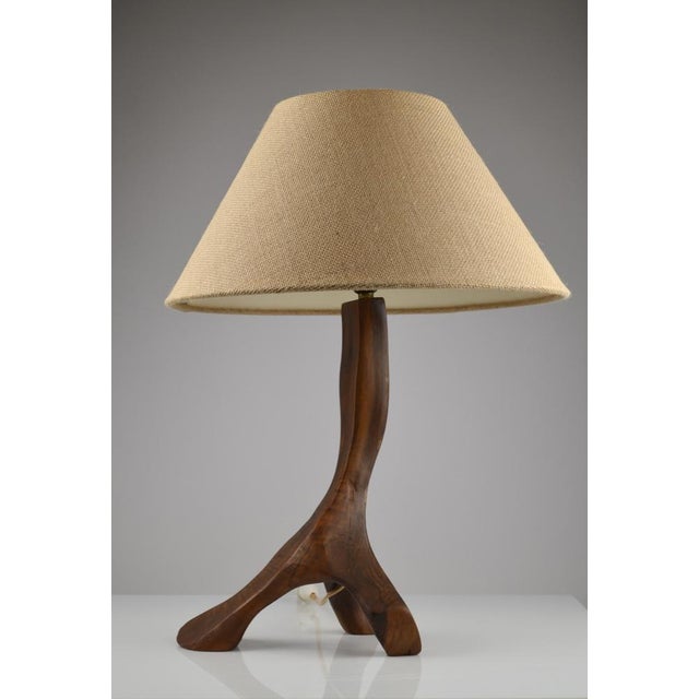 French Brutalist Table Lamp in Olive Wood, 1950s For Sale - Image 6 of 15