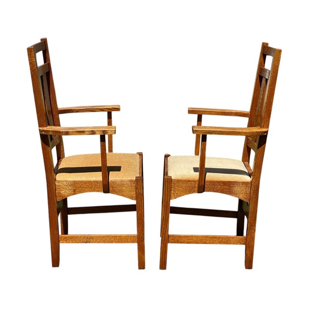 Set of 6 Arts & Crafts / Mission Oak Dining Chairs Stickley Harvey Ellis Style For Sale - Image 10 of 12