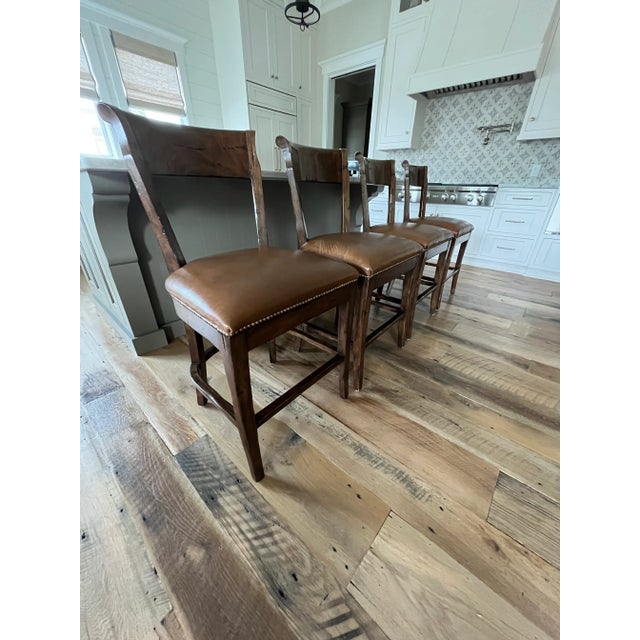 Set of 4 Guy Chaddock Leather Bar Stools Chairish