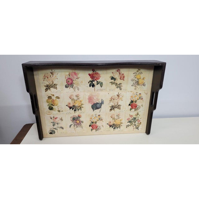Brown 1920 Botanical Wood Butler Serving Tray Large Floral English Country Decor For Sale - Image 8 of 13