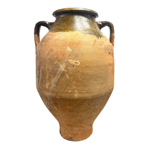 Vintage Glazed Terracotta Olive Jar With Handles - Large