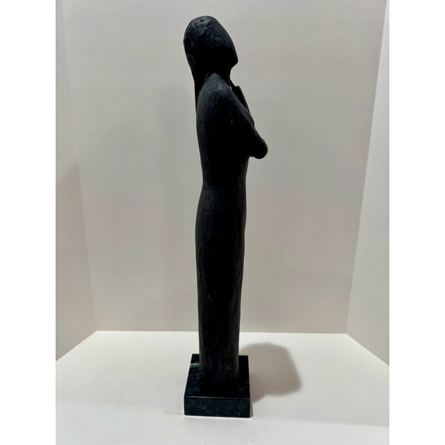 Mid-Century Modern Mid 20th Century Larry Mohr Signed Bronze Figurative Sculpture Tall Modernist Form on Stone Base For Sale - Image 3 of 8