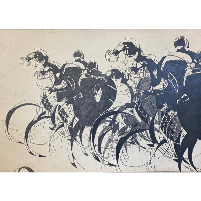20 X 30 Original Pen And Ink: Horse Race, On Board Signed Alton S Tobey. This Equine Ensemble is a true curvilinear piece...