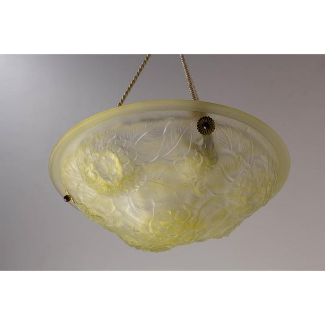 Metal Molded Glass Bowl Pendant Light with Floral Design, 1890s For Sale - Image 7 of 9