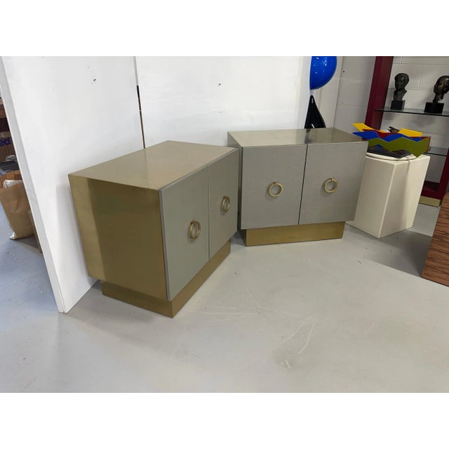 Bridges Over Time Brass & Leather Nightstands - A Pair For Sale - Image 9 of 13