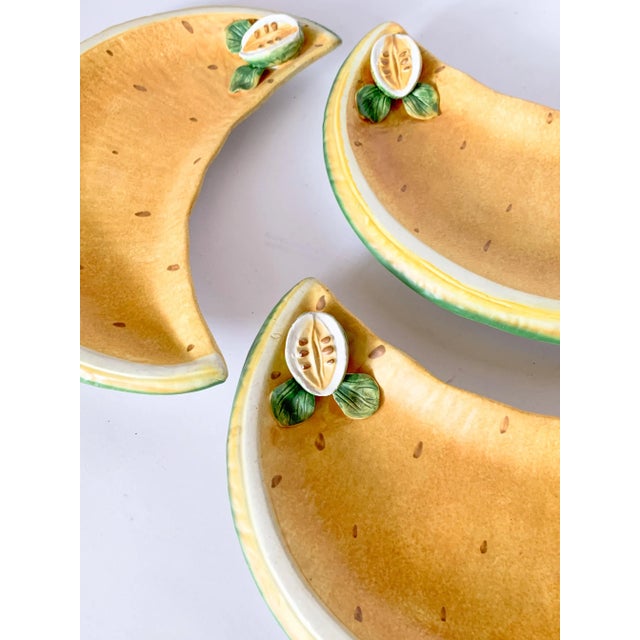 Vintage Italian Ceramic Melon Luncheon Plates, Hand Painted, Set of 4 For Sale In Dallas - Image 6 of 13