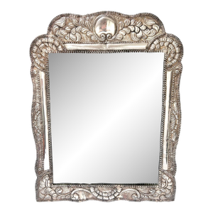 Antique Sterling Silver Repoussé Mirror – Large Ornate Peruvian Silver Wall Framed Mirror