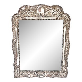 Large 1920s Sterling Silver Peruvian Repoussé Embossed Mirror For Sale