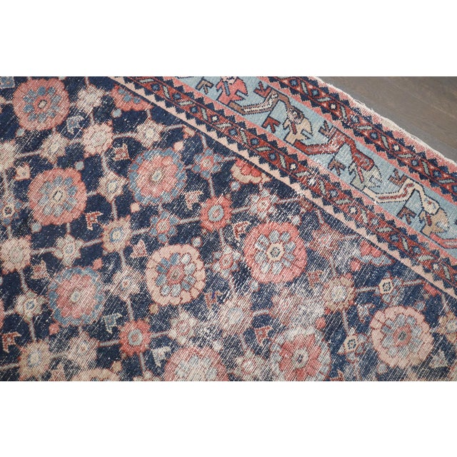 1920s worn out Persian Malayer Mini Khani Pattern Rug