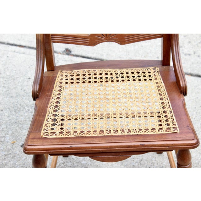 American Antique 19th C. Bobbin Turned Leg Spindle Hand Cane Carved Chair For Sale - Image 3 of 9