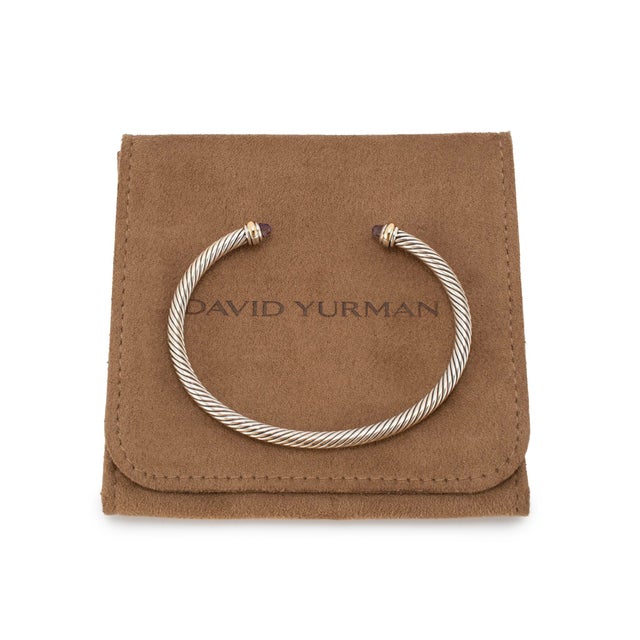 Metal David Yurman Classic Cable Silver & 18k Gold 4mm Amethyst Cuff Bangle Bracelet For Sale - Image 7 of 8