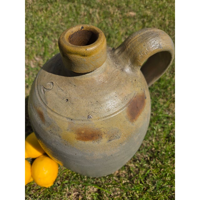 19th C. 2 Gallon Salt Glaze Stoneware Jug - Ovoid, 15" Primitive 1800s Farmhouse For Sale - Image 9 of 18