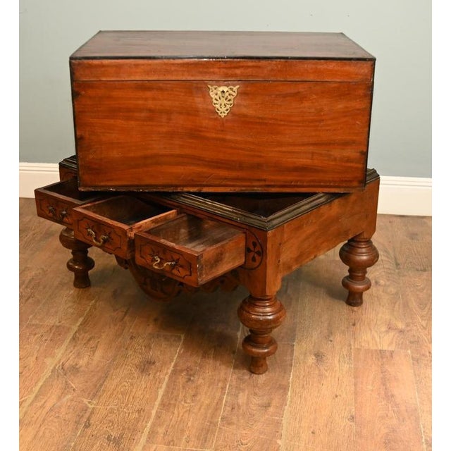 Antique Portuguese Inlaid Linen Trunk, 1800 For Sale - Image 6 of 7