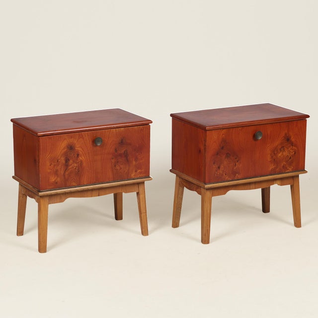 Danish Mid Century Modern Yew Bedside Tables, a Pair For Sale - Image 4 of 7